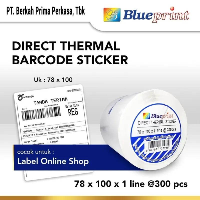 Direct Thermal Sticker Label Resi Portable BLUEPRINT 78x100mm isi 300 Pcs