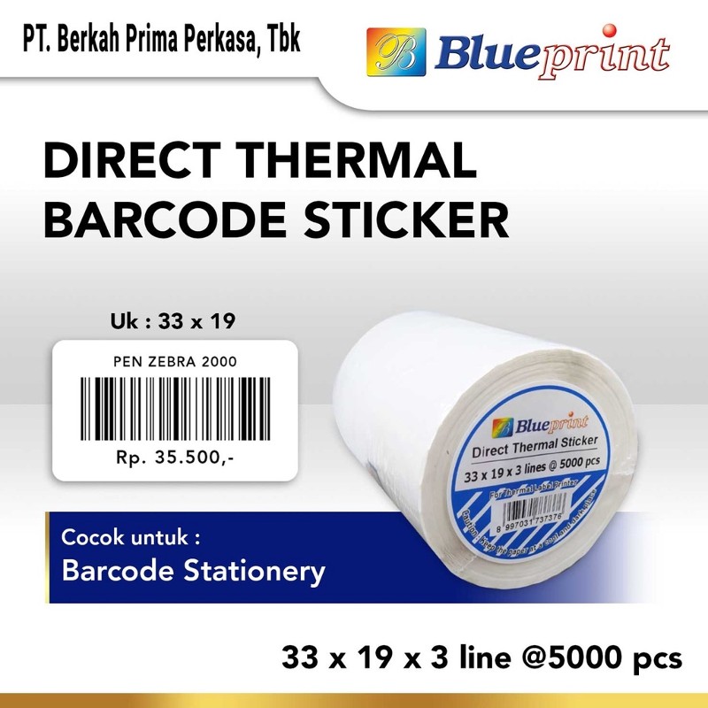 Direct Thermal Sticker / Label Stiker BLUEPRINT 33x19x3 Line Isi 5000 pcs